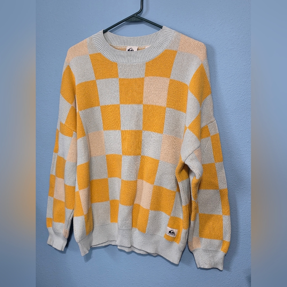 Quiksilver Men's Checkerboard Crewneck Sweater - Yellow & Light Gray XL